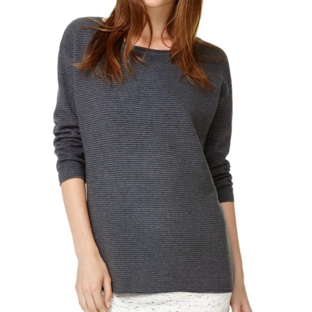 Wilfred Aritzia Silk Cotton Cashmere Ribbed Charcoal Grey Sweater Top Classic